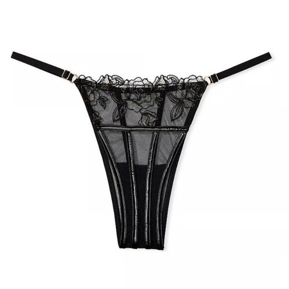 LARGE {Victoria's Secret} Black Faux Leather Brazilian Panty - Picture 6 of 6